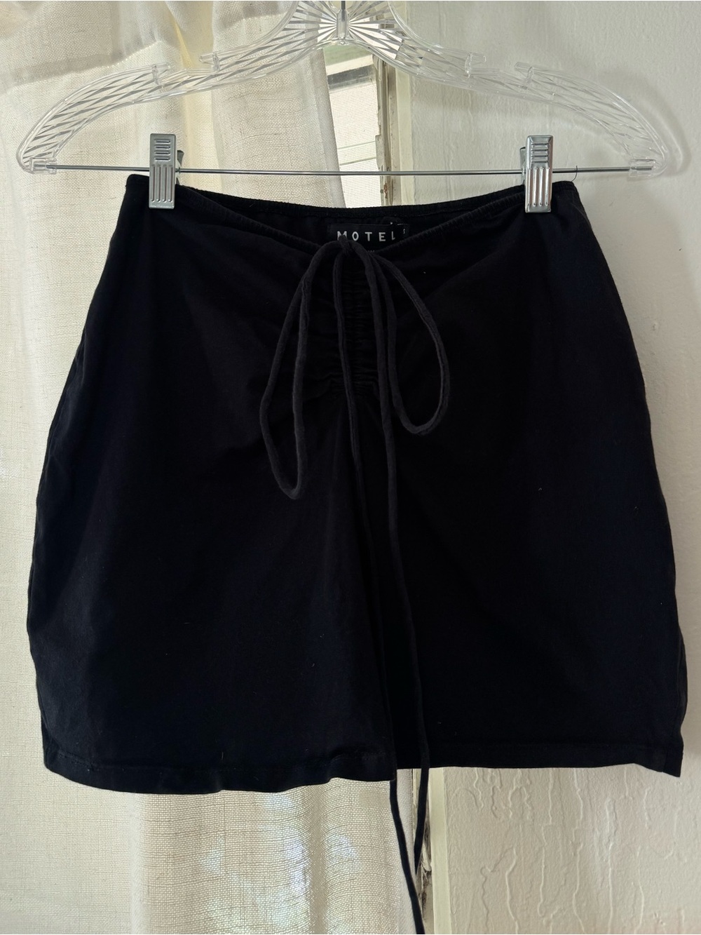 Motel Rocks Black Ruched Cotton Mini Skirt with Ties